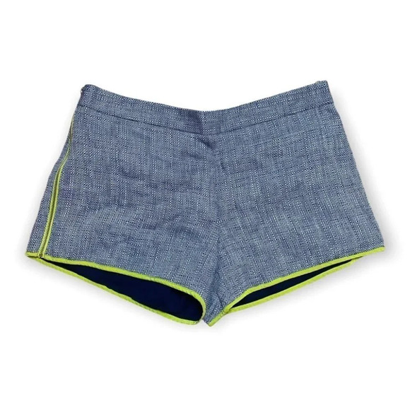 Club Monaco Sabrina Shorts  Linen & Silk Tweed Marine Blue & Neon Green - Picture 1 of 5